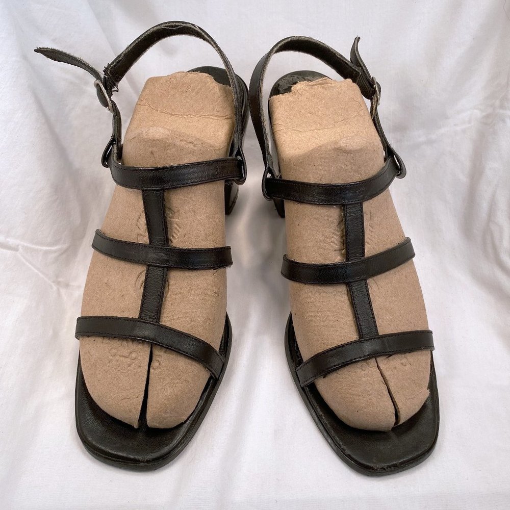 Black Leather Sandals with Heels